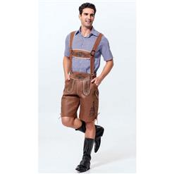 2pcs Men's Brown Suspenders Bavarian Oktoberfest Lederhosen Costume N10925