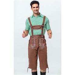 2pcs Men's Vintage Brown 3/4 Length Lederhosen Suspenders Oktoberfest Costume N10927
