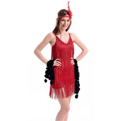 Sexy Red Hollywood Tiered Fringe Flapper Costume N10942