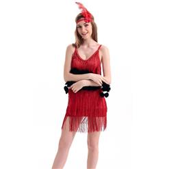 Sexy Red Hollywood Tiered Fringe Flapper Costume N10942