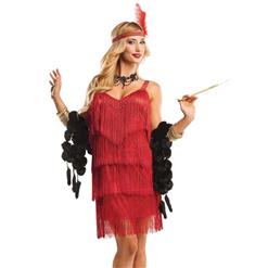 Women's Fringe Flapper Costume, Red Tiered  Dancing Costume, Sexy Flapper Adult Costume, Halloween Costume, #N10942