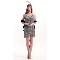Sexy Silver Hollywood Tiered Fringe Flapper Costume N10943