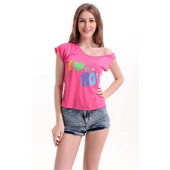 Fashion Pink Heart Pattern One Strap Tops N10946