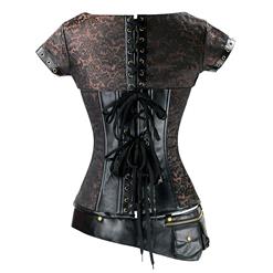 Steel Boned Steampunk Retro Coffee-brown Jacquard with Jacket and Belt Corset N10951