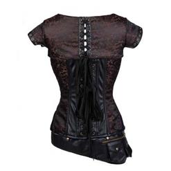 Steel Boned Steampunk Retro Coffee-brown Jacquard with Jacket and Belt Corset N10951