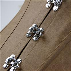 Steel Boned Fashion Retro Brown Faux Leather Corset N10960