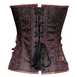 Steel Boned Retro Brown Jacquard Buckle Overbust Corset With A Little DefectN10996