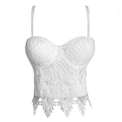 Sexy White Lace Floral B Cups Crop Top Bustier N11017