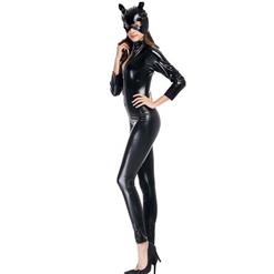 Sexy Black Faux Leather Catwoman Bodysuit N11026