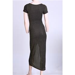 Sexy Black-Gold Split-front Short Sleeves Bodycon Dress N11044