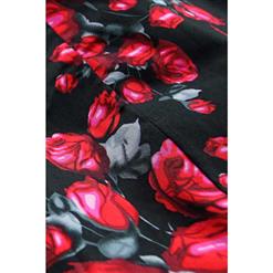 1950's Vintage Retro Black and Red Rose Floral Print Party Cocktail Tea Dress N11066