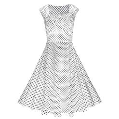 1950's Vintage White Cotton Polka Dot Party Cocktail Swing Tea Dress N11068