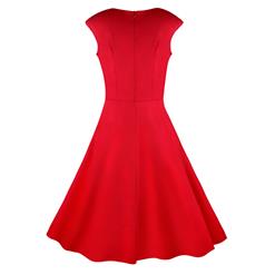 1950's Vintage Retro Red Cotton Party Cocktail Swing Tea Dress N11072