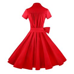Vintage Red Short Sleeves Swing Rockabilly Ball Casual Dress N11089