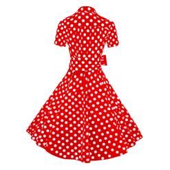 Vintage Red Polka Dot Short Sleeves Swing Rockabilly Ball Casual Dress N11091