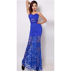 Elegant Royalblue Strapless Lace Long Dress N11112