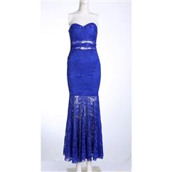 Elegant Royalblue Strapless Lace Long Dress N11112