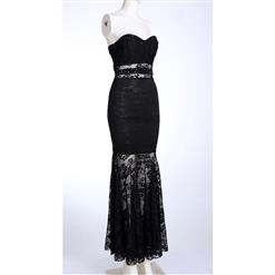 Elegant Black Strapless Lace Long Dress N11113