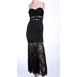 Elegant Black Strapless Lace Long Dress N11113