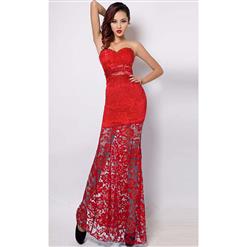 Elegant Red Strapless Lace Long Dress N11114