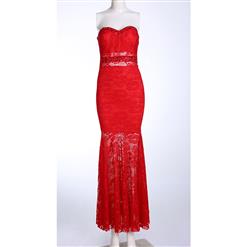 Elegant Red Strapless Lace Long Dress N11114
