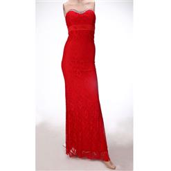 Elegant Red Lace Sweetheart Rhinestone Long Formal Evening Gown N11129
