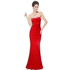 Red Long Evening Dress, Lace Dress for Women, Evening Party Dress for Women, Sexy Sweetheart  Sleeveless Lace Dress, Plus Size Dress, #N11129