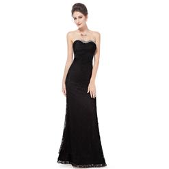 Black Long Evening Dress, Lace Dress for Women, Evening Party Dress for Women, Sexy Sweetheart  Sleeveless Lace Dress, Plus Size Dress, #N11130