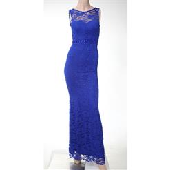 Hot Sexy Royalblue Lace Sleeveless Long Evening Party Gown N11134