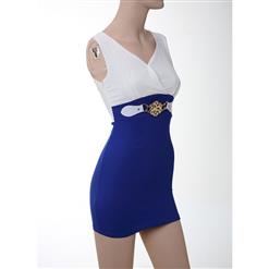 Summer Fashion Royalblue V-neck Lace-up Bodycon Mini Dress N11151