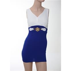 Summer Fashion Royalblue V-neck Lace-up Bodycon Mini Dress N11151