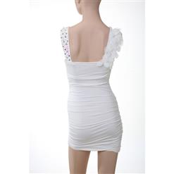 Women's White Pleated Stage Performace Party Mini Dress N11155