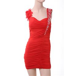 Women's Red Pleated Stage Performace Party Mini Dress N11156