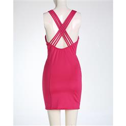 Fashion Hot-Pink Spaghetti Straps Cocktail Party Bodycon Mini Dress N11168