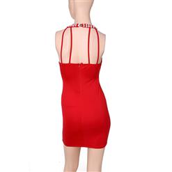 Hot Sexy Red Jewels Neck Club Party Bodycon Mini Dress N11171