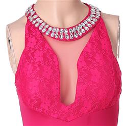 Hot Sexy Hot-Pink Jewels Neck Club Party Bodycon Mini Dress N11172