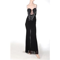 Sexy Black Sweetheart Rhinestone Decro Long Evening Gown N11175