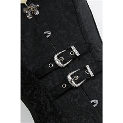 Steel Boned Gothic Steampunk Black Brocade Overbust Corset Vest N11177