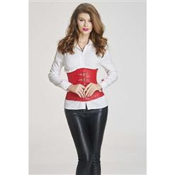 Steampunk Red Faux Leather Buckles Trim Underbust Corset N11183