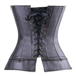Steampunk Vintage Brown Faux Leather Buckles Bustier Corset with Zipper N11184