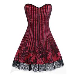 Gothic Sexy Red Strapless Stripe Lace Corset Dress N11196