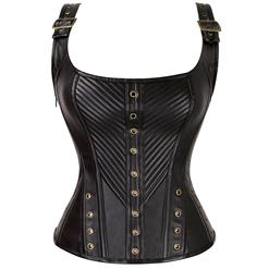 Steampunk Overbust Corset for Women, Gothic Retro Corset Brown, Faux Leather Corset Bustier, #N11226
