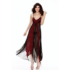 Elegant Black and Red Leopard Long Night Gown N11230