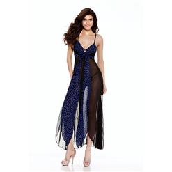 Elegant Black and Blue Leopard Long Night Gown N11232