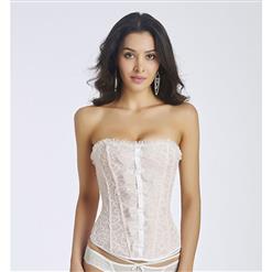 Elegant White Lace Strapless Overbust Corset Bustier N11318