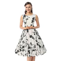 Elegant Vintage Sleeveless Floral Print Dress For Women N11389