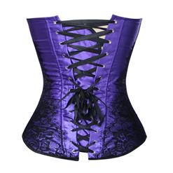 Sexy Purple Satin Strapless Floral Lace Overlay Overbust Corset N1139