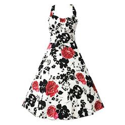 Elegant 1950's Vintage Halter Floral Print Casual Swing Dress N11503