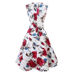 Elegant 1950's Vintage Floral Print Sleeveless Casual Cocktail Party Swing Dress N11519