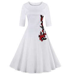 Classic 1950's Vintage White Half Sleeves Casual Cocktail Party Dress N11650